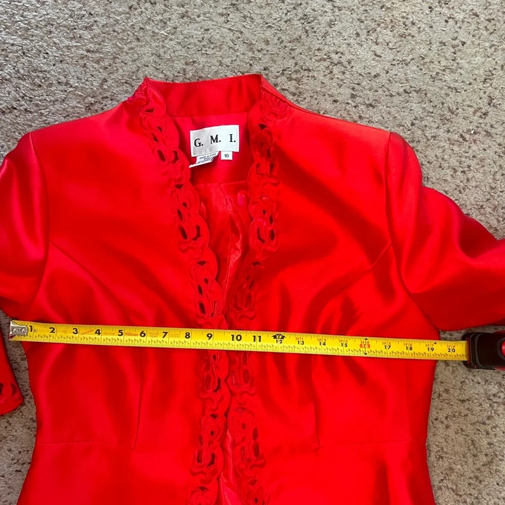 GMI 3 piece red  floral embroidered skirt suit church formal wedding 10‎ chic